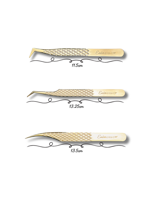 Essential Lash Tweezer Trio – 45° Angled, 90° Boot, and Dolphin Tweezers